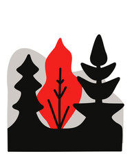 Nature illustration with plants in geometric design