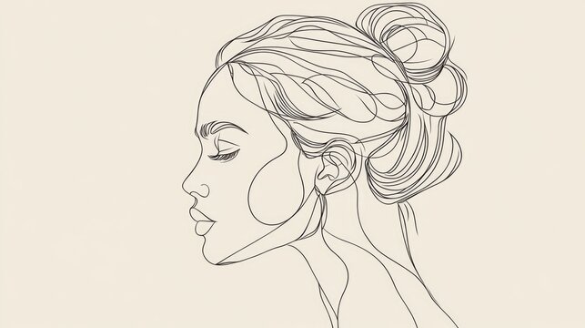 recommend clip art: Abstract profile of a woman s face in line art featuring a continuous single line drawing of a female portrait with long hair styled in a bun embodying minimalist contemporary design