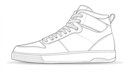 Outline design of men s high top sneakers in line art style perfect for customer sneaker concepts and shoe design projects