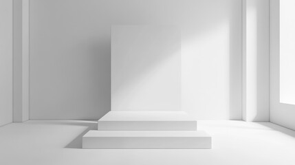 Obraz premium Empty podium or pedestal showcased on a white background featuring a box stand concept Blank product display shelf as a backdrop 3D rendering
