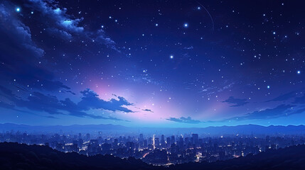 Fototapeta premium Night Sky in the Heart of a Busy City. night sky scenery at busy city. night at the busy city