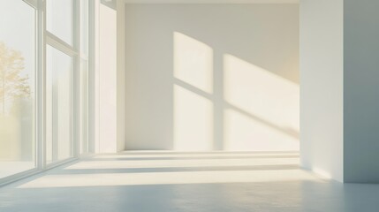 Fototapeta premium Empty minimalist room with white walls and natural light illuminating the space creating a calm and serene atmosphere