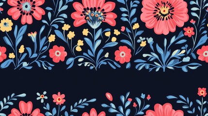 Fototapeta premium Botanical flower ethnic border motif seamless ornament pattern