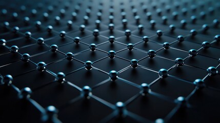 Obraz premium Graphene atomic structure displayed on a dark background featuring a hexagonal colored molecular grid illustrating the concept of carbon structure and crystal lattice in 3D rendering