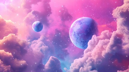 Obraz premium Rendering of 3D cartoon planets amidst a nebula in space