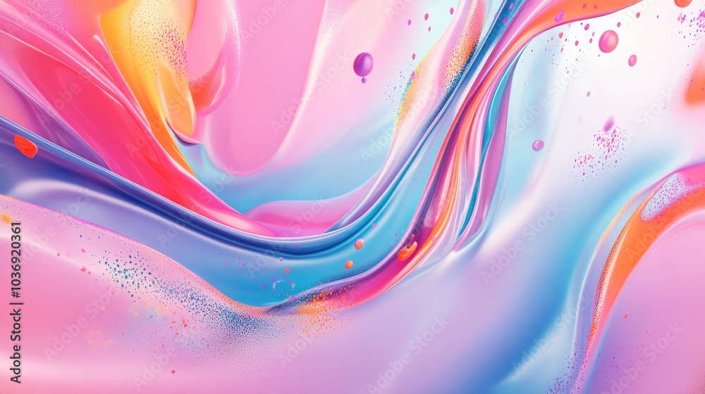 Poster 3d rendering of an abstract background featuring multicolored lines and spots