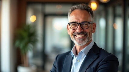 Fototapeta premium Successful Executive with Charismatic Smile in Stylish Office
