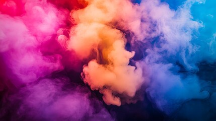 A colorful cloud of smoke with a yellowish center. The smoke is a mix of blue, red, and orange