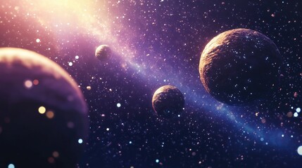 Planetary 3D cartoon rendering of outer space galaxy and deep sky objects Sci fi concept fantasy 3D illustration mixed media