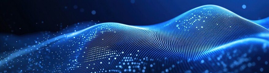 Blue background with wavy lines, a technological style, simple and elegant, with a neon light effect.