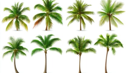 A collection of coconut palm trees isolated on a white background for design use