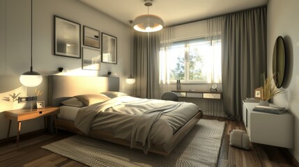 An urban oasis Scandinavian bedroom with a double bed a sleek headboard