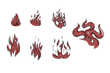 Set of fire outlines, hand-drawn vector graphics for fireplace, grill, packaging, etc.