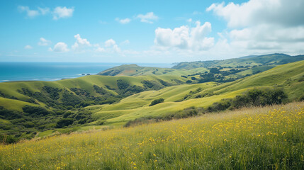 Obraz premium landscape view of hills against ocean in countryside