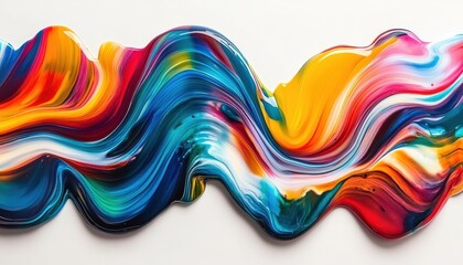Vivid liquid paint flows in colorful dynamic waves on a white background