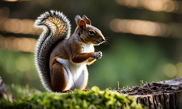 Squirrel standing on a wood.