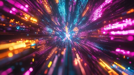 Fototapeta premium An abstract 3D render featuring glowing lines and neon rays in a bright colorful spectrum