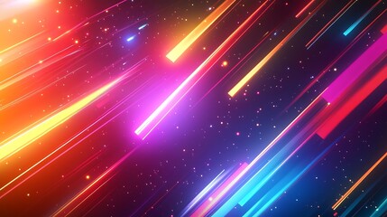 Obraz premium Abstract background in 3D render style with colorful neon rays and glowing lines creating a vibrant spectrum