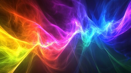 Obraz premium Bright neon rays and glowing lines creating a colorful spectrum in a 3D rendered abstract background