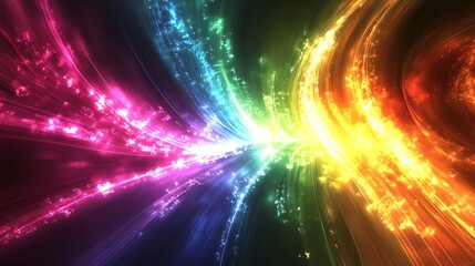 Obraz premium Colorful spectrum of neon rays and glowing lines illuminating an abstract 3D background