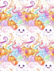 Fototapeta premium Whimsical Ghosts and Pumpkins Pattern Background