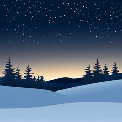 Naklejka premium Winter Night Landscape with Snowy Hills and Fir Trees Under a Starry Sky