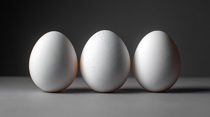 Trio of monochromatic Easter eggs arranged a minimal pattern on a plain white surface Soft shadows and simple lines add depth while leaving ample space for text perfect for a modern card