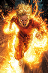 Runners in Fierce Determination Amidst Flames