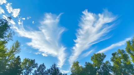 Obraz premium Blue Sky with Cirrus Clouds and Trees