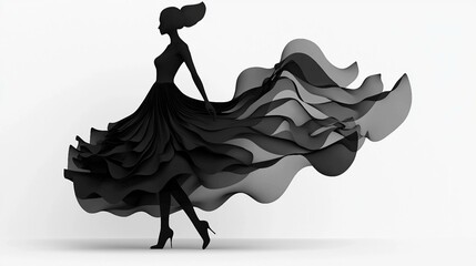 Elegant Silhouette Art Depicting a Fashionable Woman in a Flowing Dress