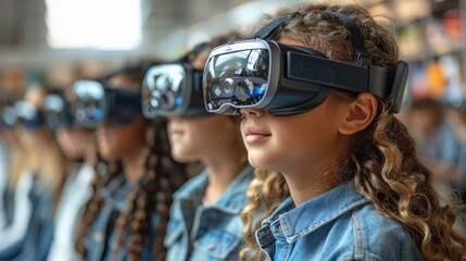 Future of Education: Capture a modern classroom where students are using advanced technologies like virtual reality and interactive tablets for immersive learning experiences.