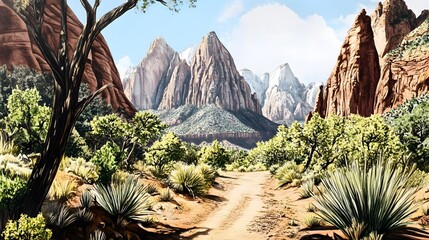 Desert Canyon Trail with Majestic Mountain Views