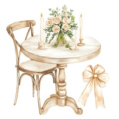 Romantic Dinner Table Setting with Candles  Flowers and Bow