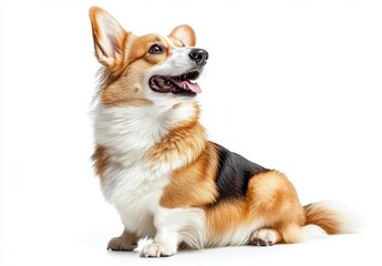 welsh corgi breed dog sitting on a white background , isolated on white background,  , copy space for text,
