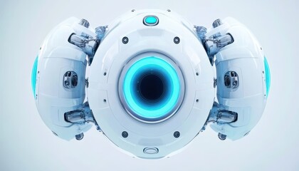 Futuristic robot eye technology featuring a striking blue digital iris in design