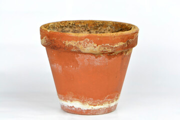 the closeup of an isolated old and empty pot