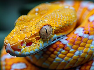 Fototapeta premium Close Up of a Yellow Snake with Water Droplets