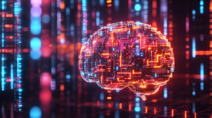 Futuristic Digital Brain with Neon Lights