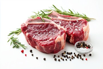 Fototapeta premium a piece of beef with basil and pepper on a white background