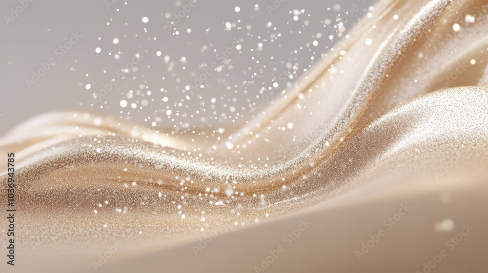 Poster Subtle glitter particles fading across smooth golden surface create mesmerizing visual effect, evoking sense of elegance and tranquility