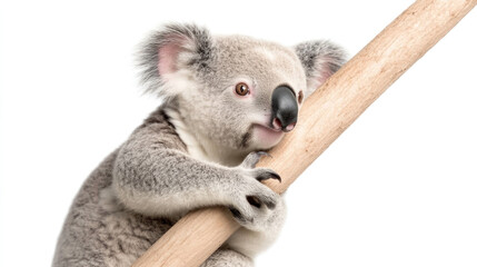 Naklejka premium Koala climbing on branch, showcasing its adorable features and playful nature