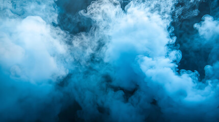 Thick blue smoke clouds swirling in a dark, atmospheric setting..