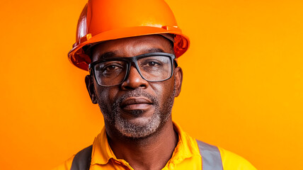 Builder man on a yellow orange background