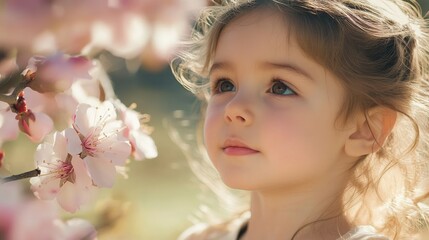 Fototapeta premium Little girl with flowers in spring