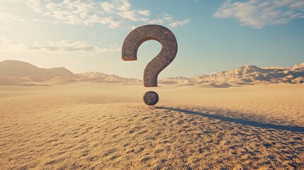 Solitary Question Mark Amid the Vast Desert Landscape Symbolizing the Unknown Journey of Life
