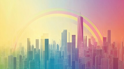 Fototapeta premium Vibrant City Skyline with Colorful Rainbow Arches