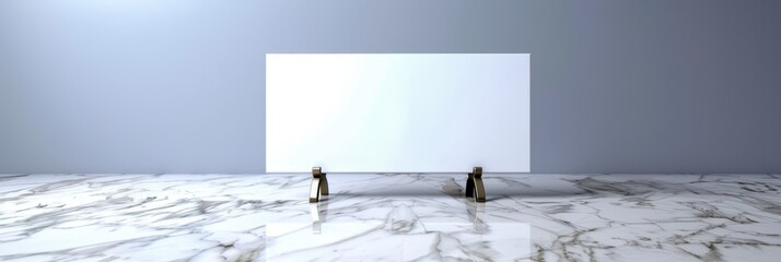 a white blank sign on a marble floor