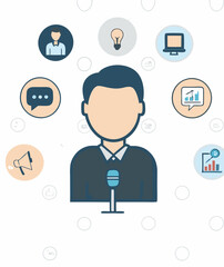 Man Talking On A Lecture By Microphone Icons
