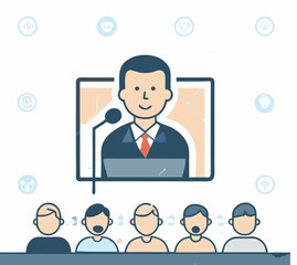 Man Talking On A Lecture By Microphone Icons
