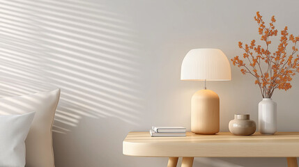 A clean and modern workspace in a bedroom, with a wooden desk positioned against a ribbed gray wall. The ribbed texture adds depth to the minimalist setup, while the wooden desk br